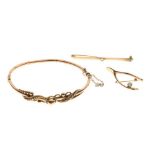 9ct gold wishbone diamond set brooch,