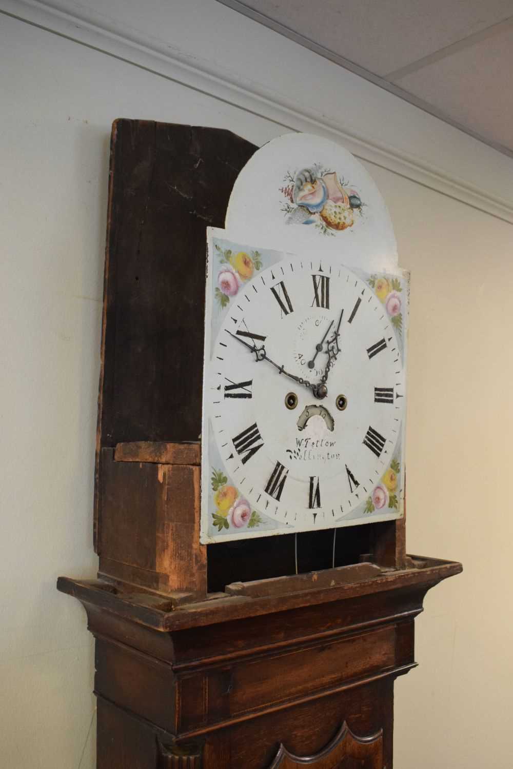 Early 19th Century inlaid oak-cased 8-day painted dial longcase clock, (a/f) - Image 7 of 9