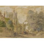 C.J Lewis - Watercolour - 'Bristol Cathedral and College Green'