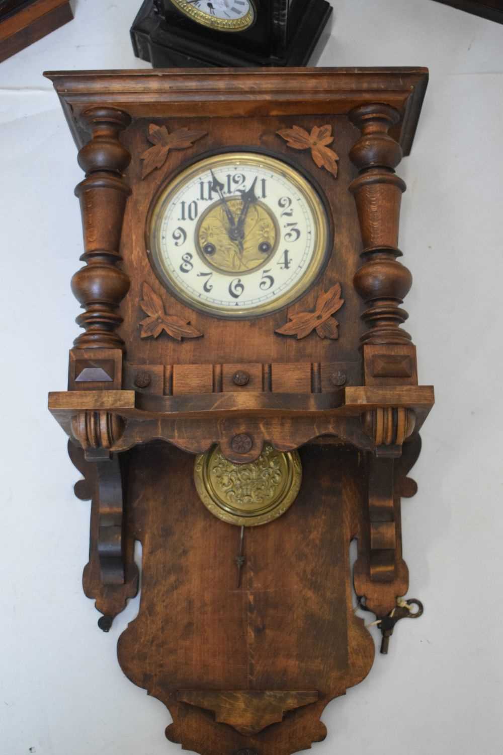 Four clocks to include; an American wall clock, slate mantel clock, etc - Image 2 of 4