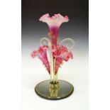 Early 20th Century cranberry and opaline glass epergne
