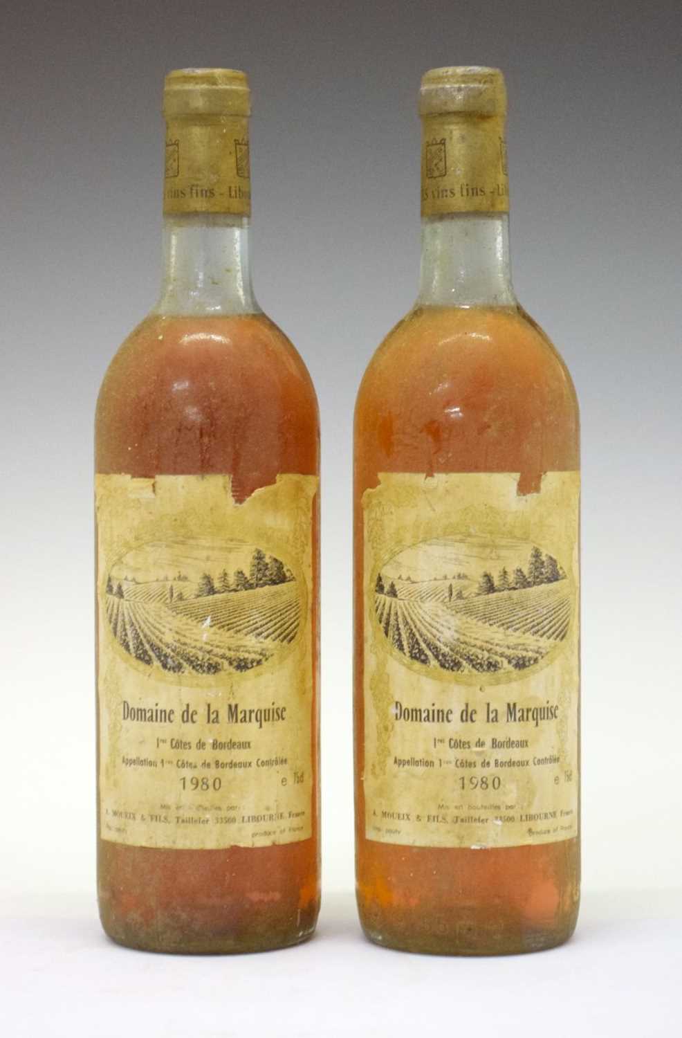 Two bottles Domaine de la Marquise, 1res Cotes de Bordeaux, 1980