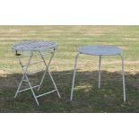 Two metal white-painted patio tables