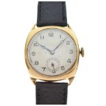Vintage gentleman's 9ct gold cased cushion wristwatch