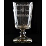 Large 19th Century German glass goblet with engraved inscription