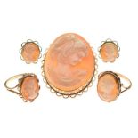 Assorted group of 9ct gold shell Cameo jewellery