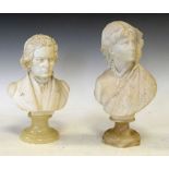 19th Century marble bust of lady with lace cap and shawl, and later bust of Beethoven