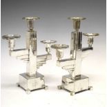 Pair of silver-plated Art Deco style three branch candelabra