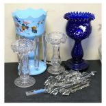 Pair of cut glass table lustres and others