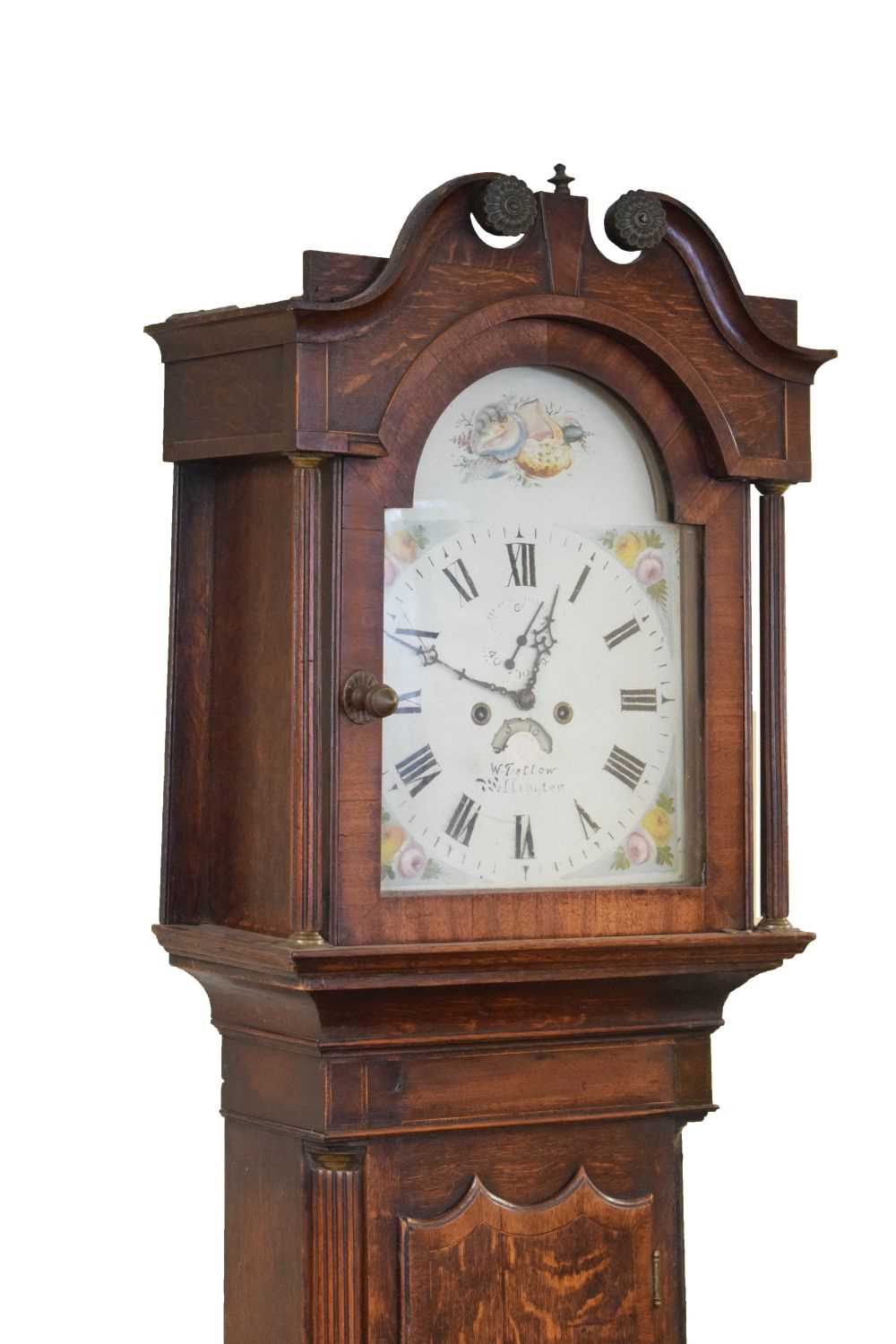 Early 19th Century inlaid oak-cased 8-day painted dial longcase clock, (a/f)