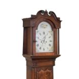 Early 19th Century inlaid oak-cased 8-day painted dial longcase clock, (a/f)