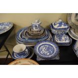 Large collection of mainly 19th Century blue transfer-printed Willow pattern ceramics