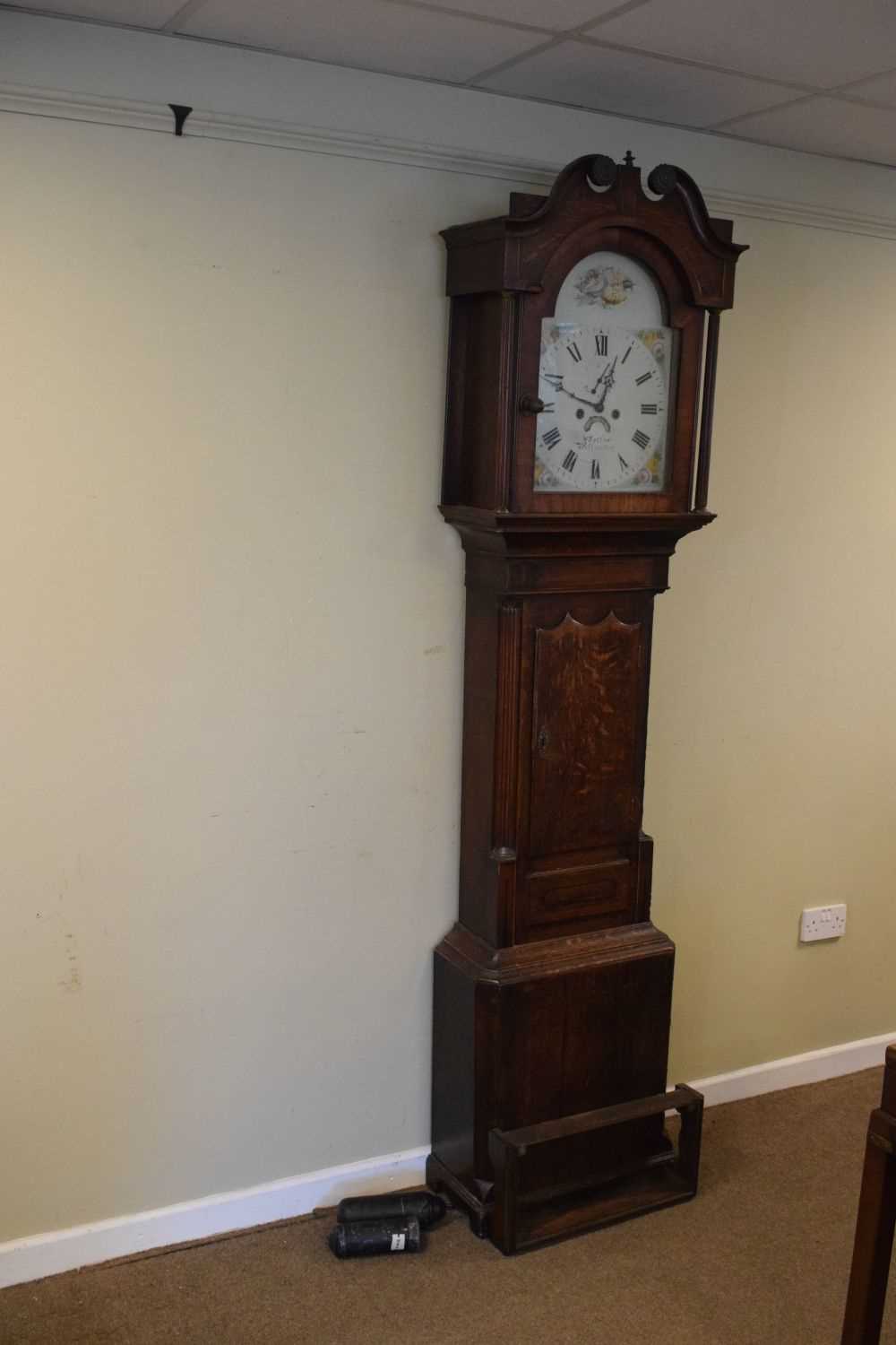 Early 19th Century inlaid oak-cased 8-day painted dial longcase clock, (a/f) - Image 3 of 9