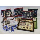 Three Royal Mint deluxe proof year sets, etc