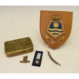 Princess Mary tin, Sabre brooch, Cap badge and Chantala plaque