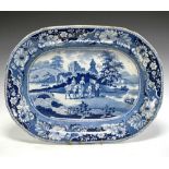 19th Century blue transfer-printed Family and Mule pattern meat plate