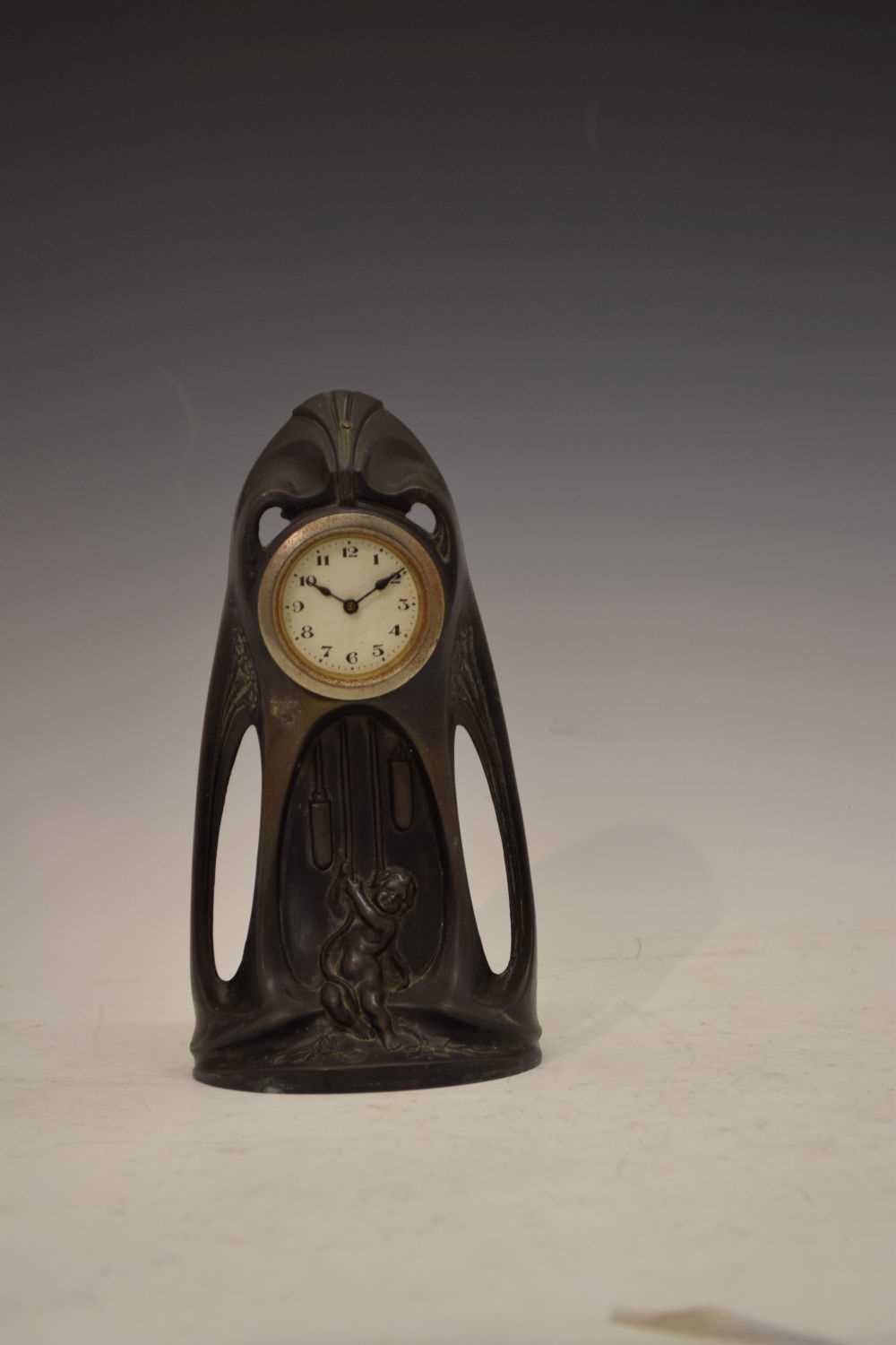 Continental Art Nouveau spelter clock - Image 2 of 9
