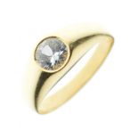 Gentleman's yellow metal dress ring set single white sapphire, stamped '18K'
