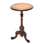 Victorian inlaid walnut pedestal games table