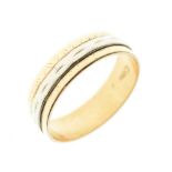 Yellow metal two-colour wedding band, stamped '750'