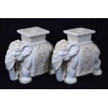 Two white glazed elephant garden seats