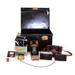 Small collection of vintage cameras to include Voigtlander, Pathescope, etc