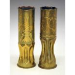 Two First World War trench art shell vases