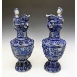 Large pair of Rheinish Westerwald salt glaze ewers