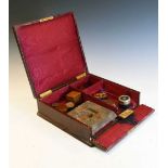 Late Victorian morocco covered and silk lined stationery box, etc.