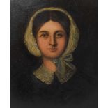 19th Century English School - oil on board - Portrait of a young woman