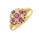 18ct gold ruby and diamond cluster ring