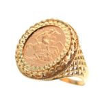 1982 half sovereign, in a 9ct gold ring mount