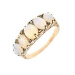 '18ct' gold five-stone opal ring