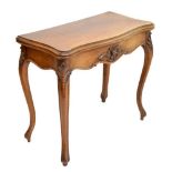 Late 19th Century French walnut serpentine front fold over card table