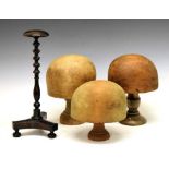 Rosewood turned wig stand and three pine wig stands