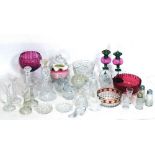 Quantity of cranberry, moulded glass, etc.