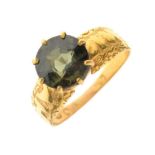 18ct gold Mizpah ring set peridot-coloured stone