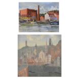20th Century oil on canvas - View of Blitzed buildings, Bristol