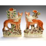 Victorian Staffordshire pottery flat back fox spill vases