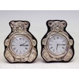 Pair of modern silver desk clocks