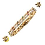 Cultured pearl, diamond, ruby, sapphire and emerald bracelet