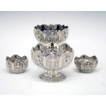 Set of four Indian white metal bowls in the Swami manner