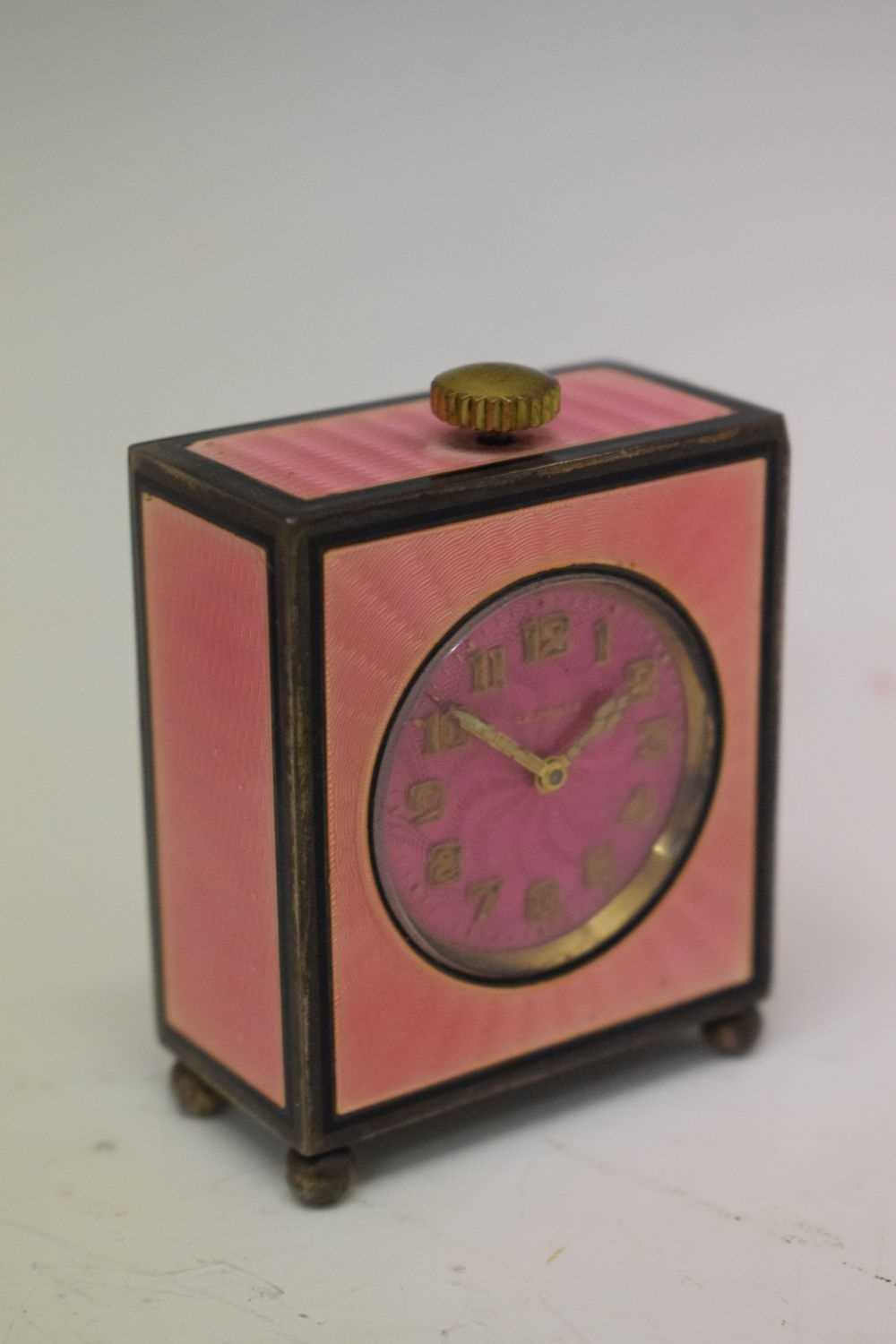 Le Phare - Swiss Art Deco sterling silver and pink enamel boudoir clock - Image 3 of 10