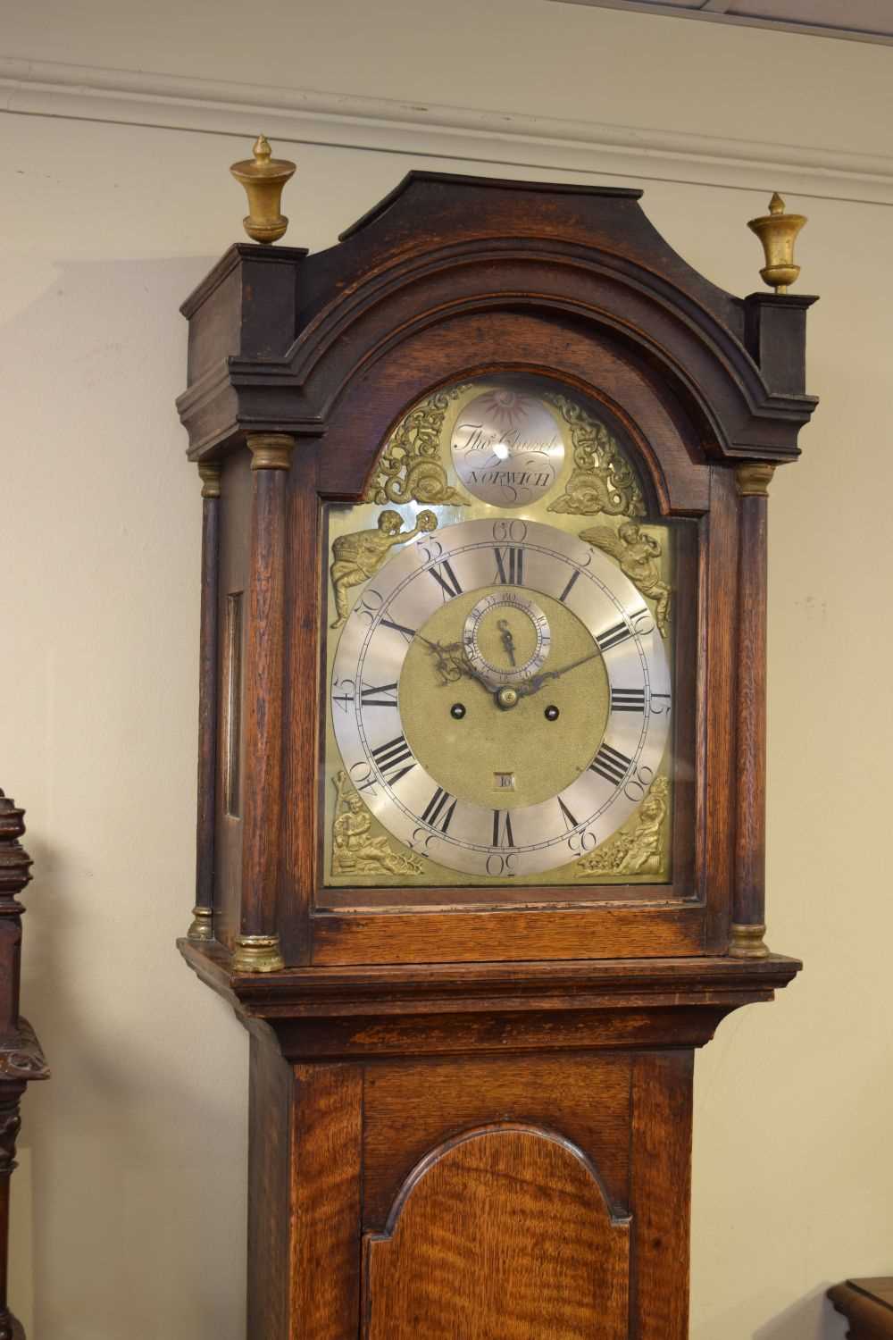 George III oak-cased 8-day brass dial longcase clock, Thomas Church of Norwich - Image 8 of 16