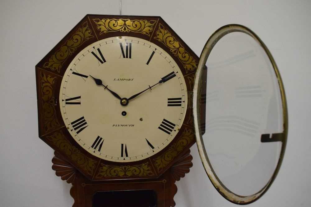 Early Victorian brass-inlaid mahogany-cased single-fusee drop-dial wall clock, Lamport, Plymouth - Image 2 of 7