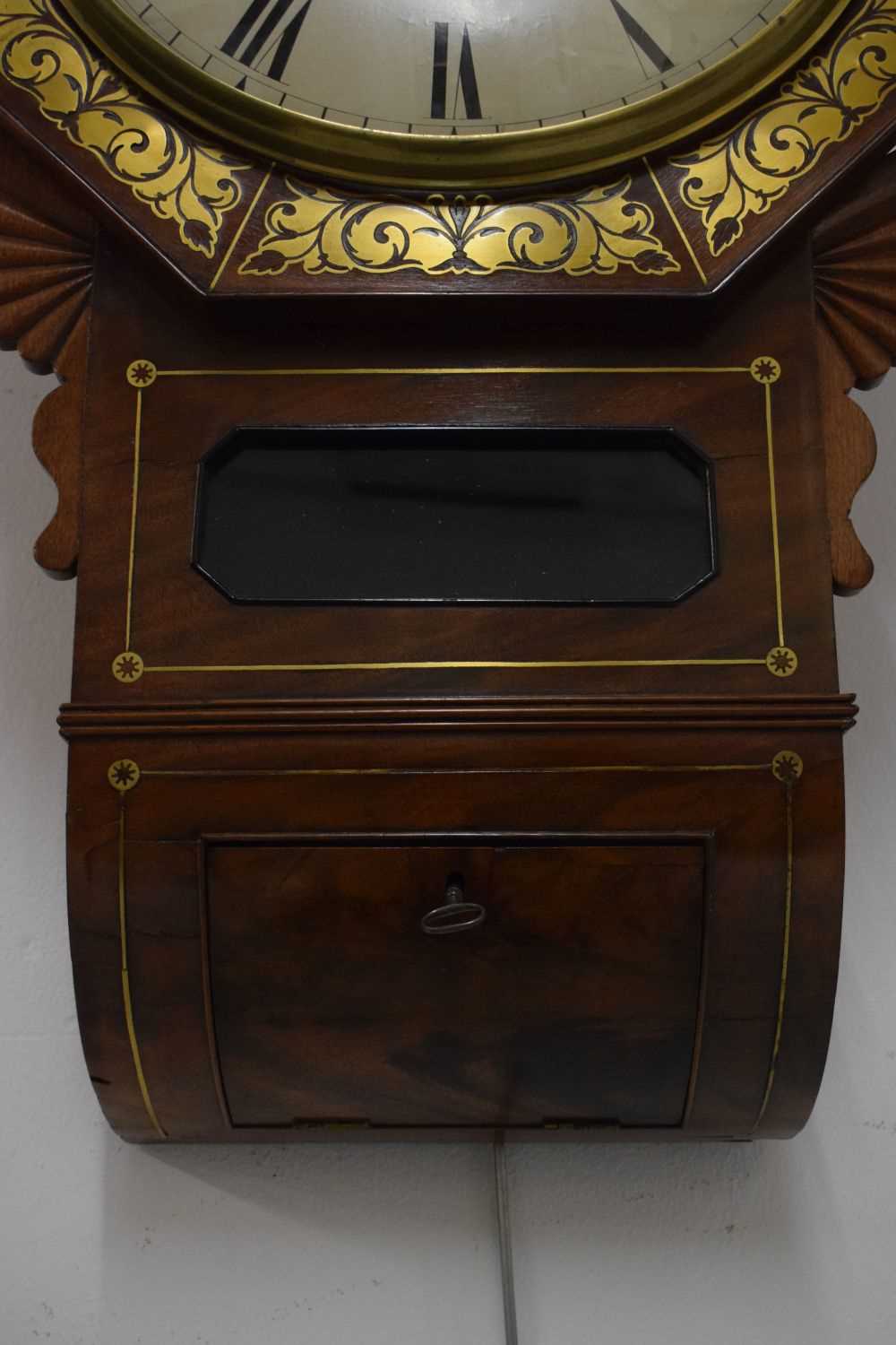 Early Victorian brass-inlaid mahogany-cased single-fusee drop-dial wall clock, Lamport, Plymouth - Image 3 of 7