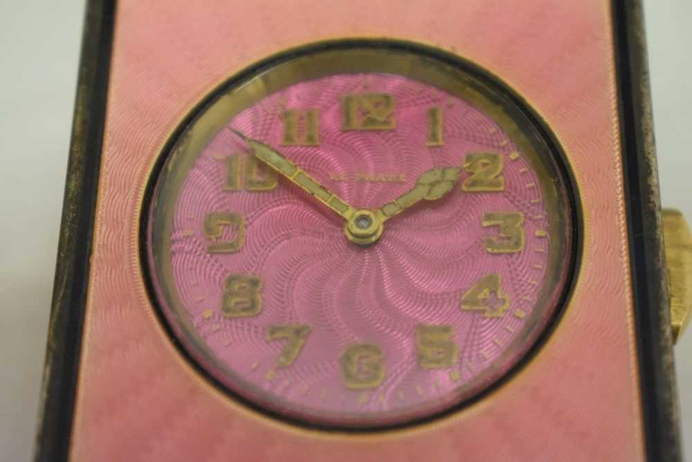 Le Phare - Swiss Art Deco sterling silver and pink enamel boudoir clock - Image 8 of 10