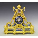 Late 19th Century French gilt metal and porcelain mantel clock