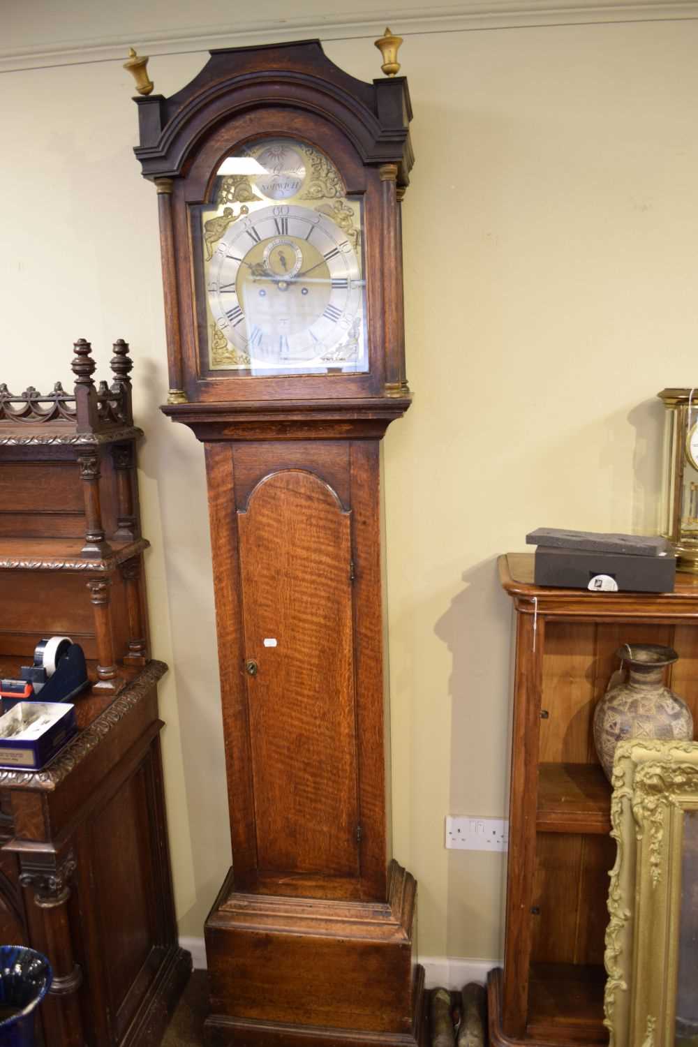 George III oak-cased 8-day brass dial longcase clock, Thomas Church of Norwich - Image 14 of 16