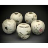 Five Chinese Republic period porcelain ovoid vases